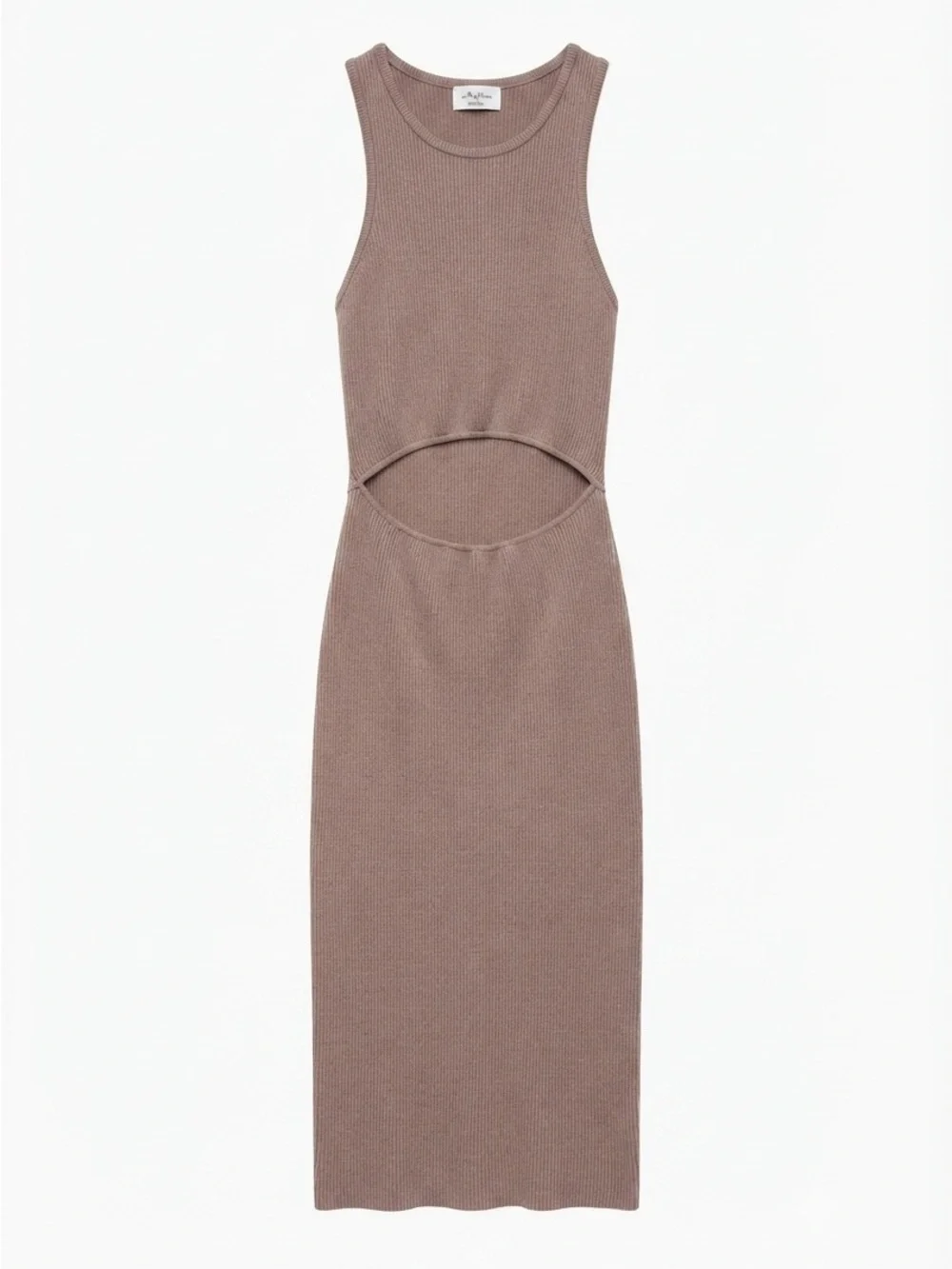 Wilfred Sleeveless Cut-Out Ribbed Midi Dress in Taupe | Small